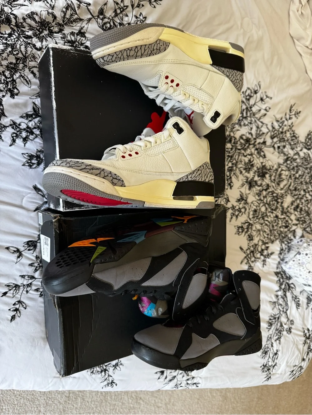 Jordan 3 White Cement & Jordan 7 Bordeaux Size 9.5 Men’s